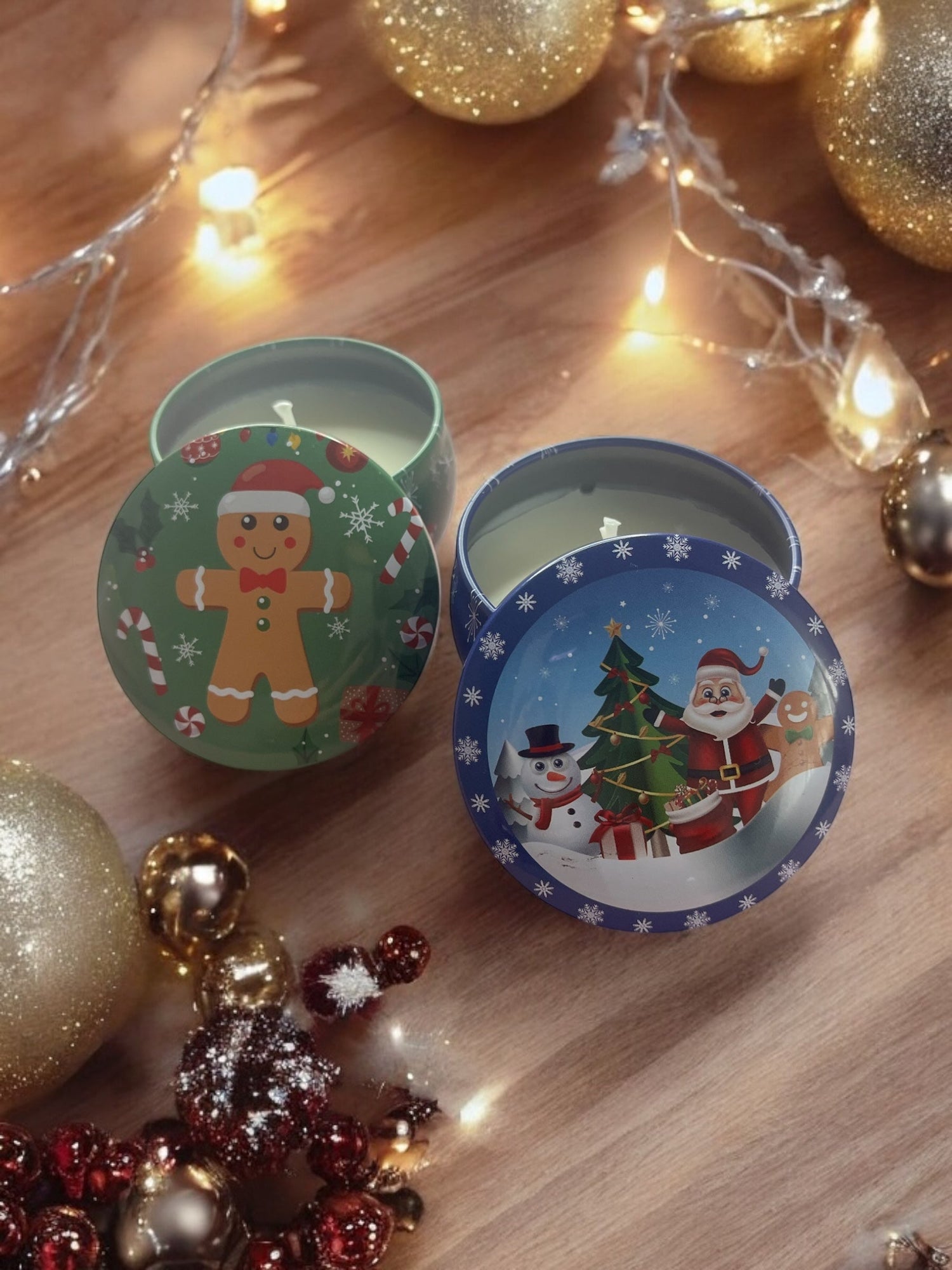 Velas en recipiente Navideño