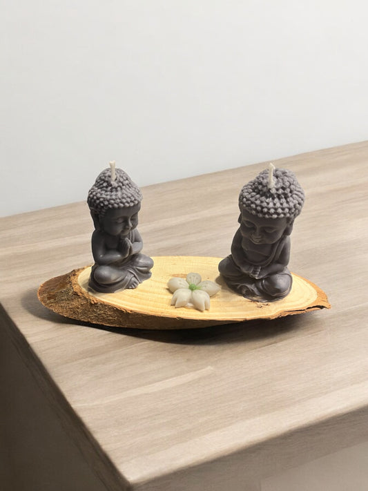 Figuritas de Cera Aromáticas en Forma de Buda sobre Base de Madera